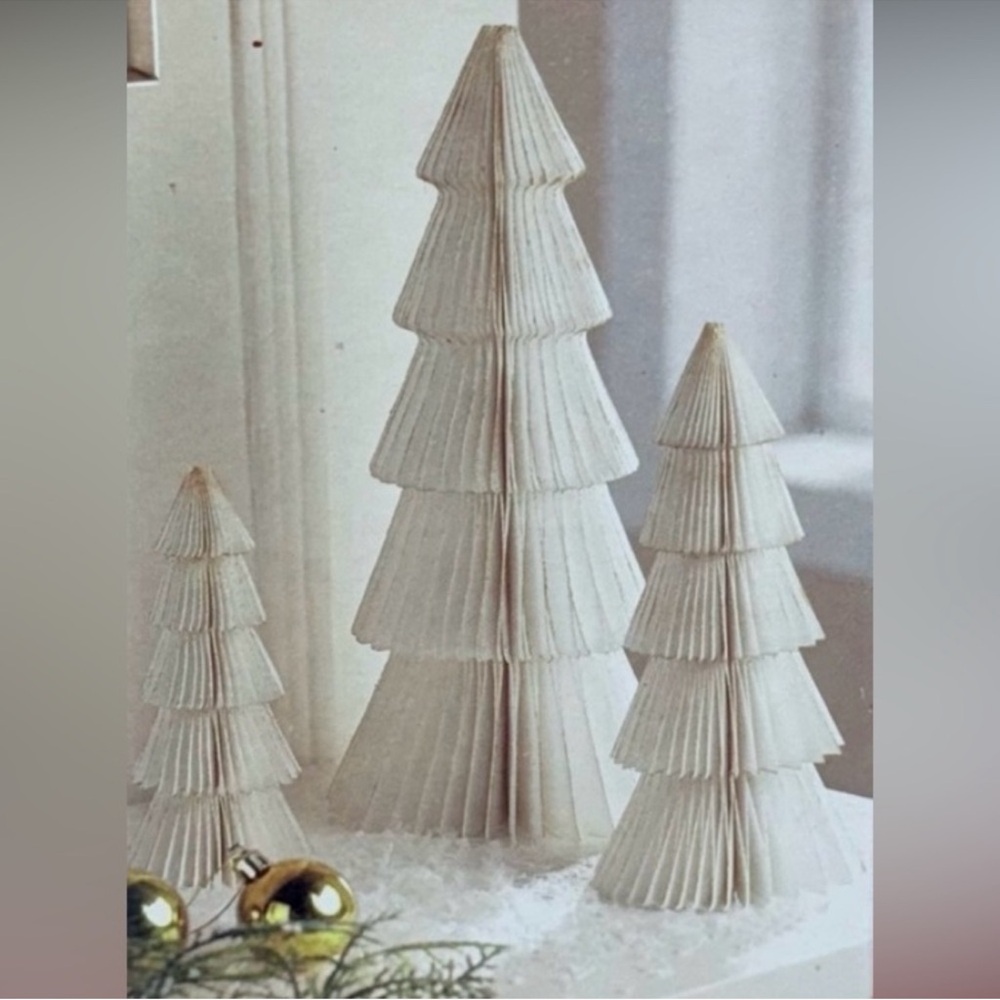 Set of 3 White Paper Tree Tabletop Decorations, 6", 8", & 12”, New!